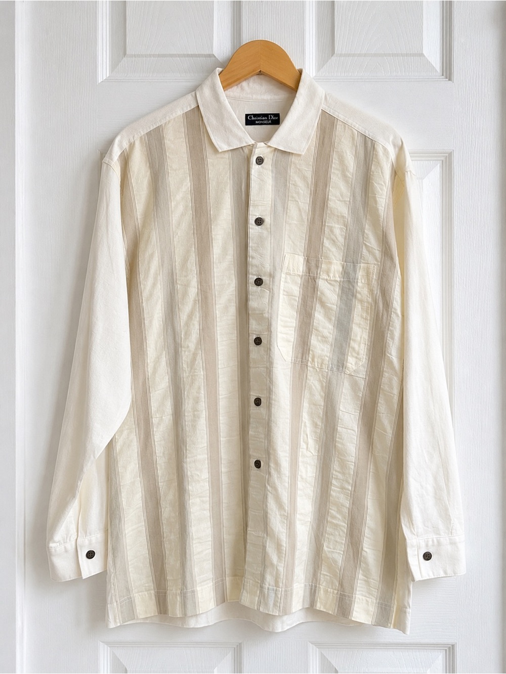 VTG Christian Dior Monsieur Knit Trim Button Up Shirt Textured Stripe Size L